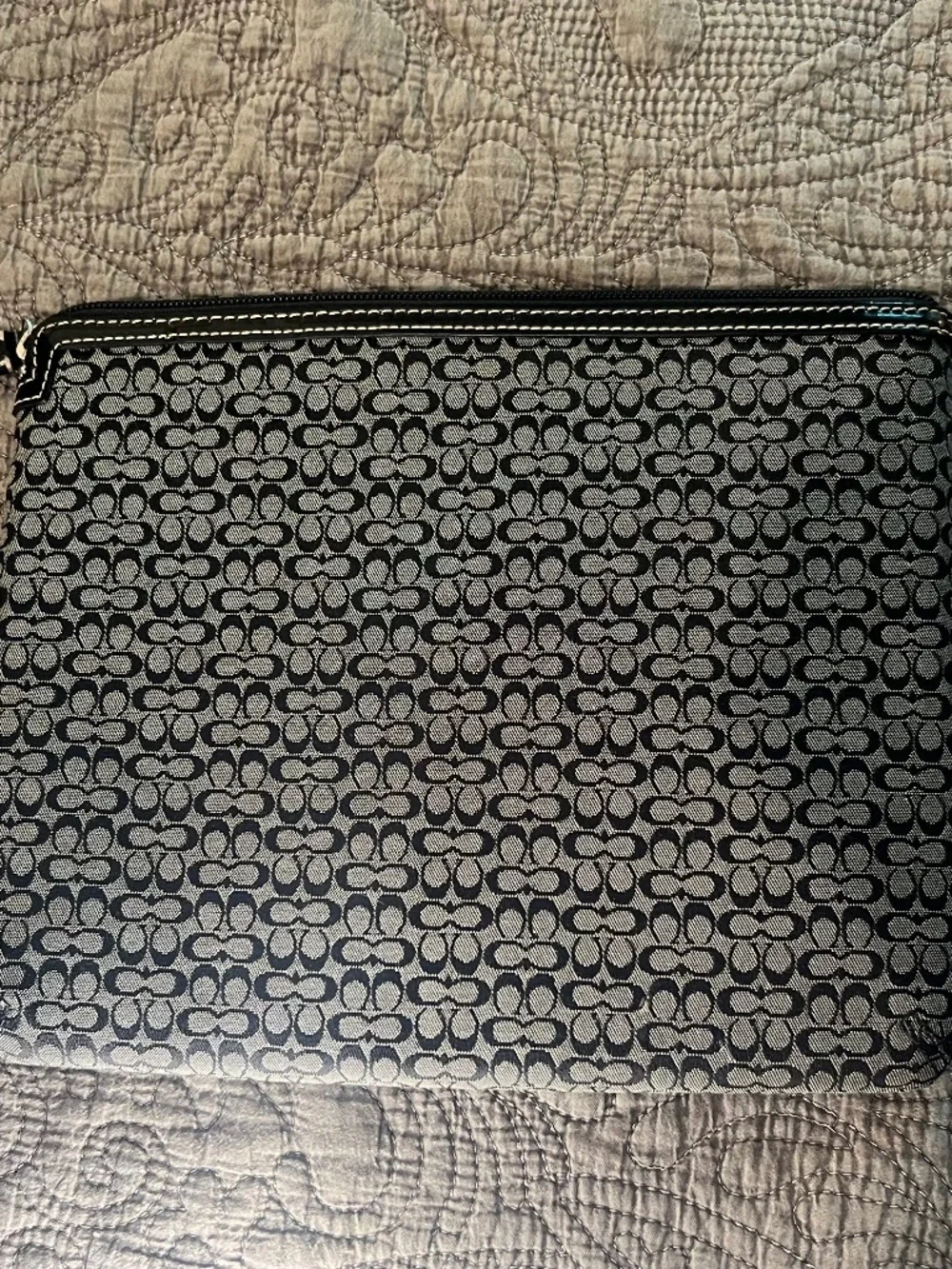 Coach Jacquard Fabric Monogram Tablet Sleeve with Zippered Patent Leather Top